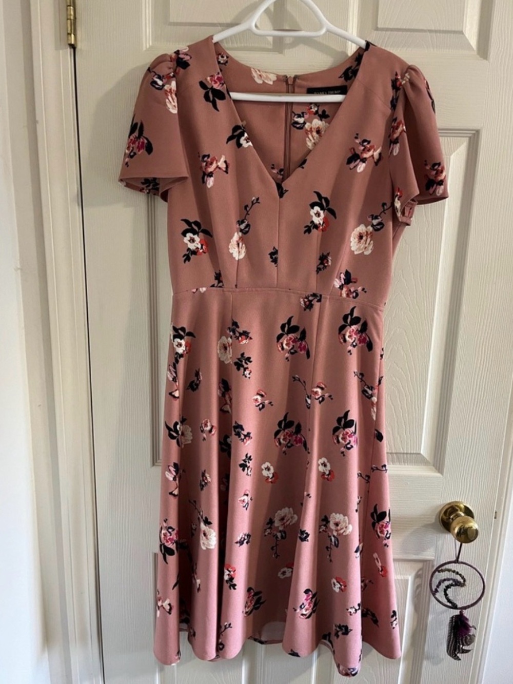 Ivanka Trump Dusty Rose Floral V-Neck Midi Dress